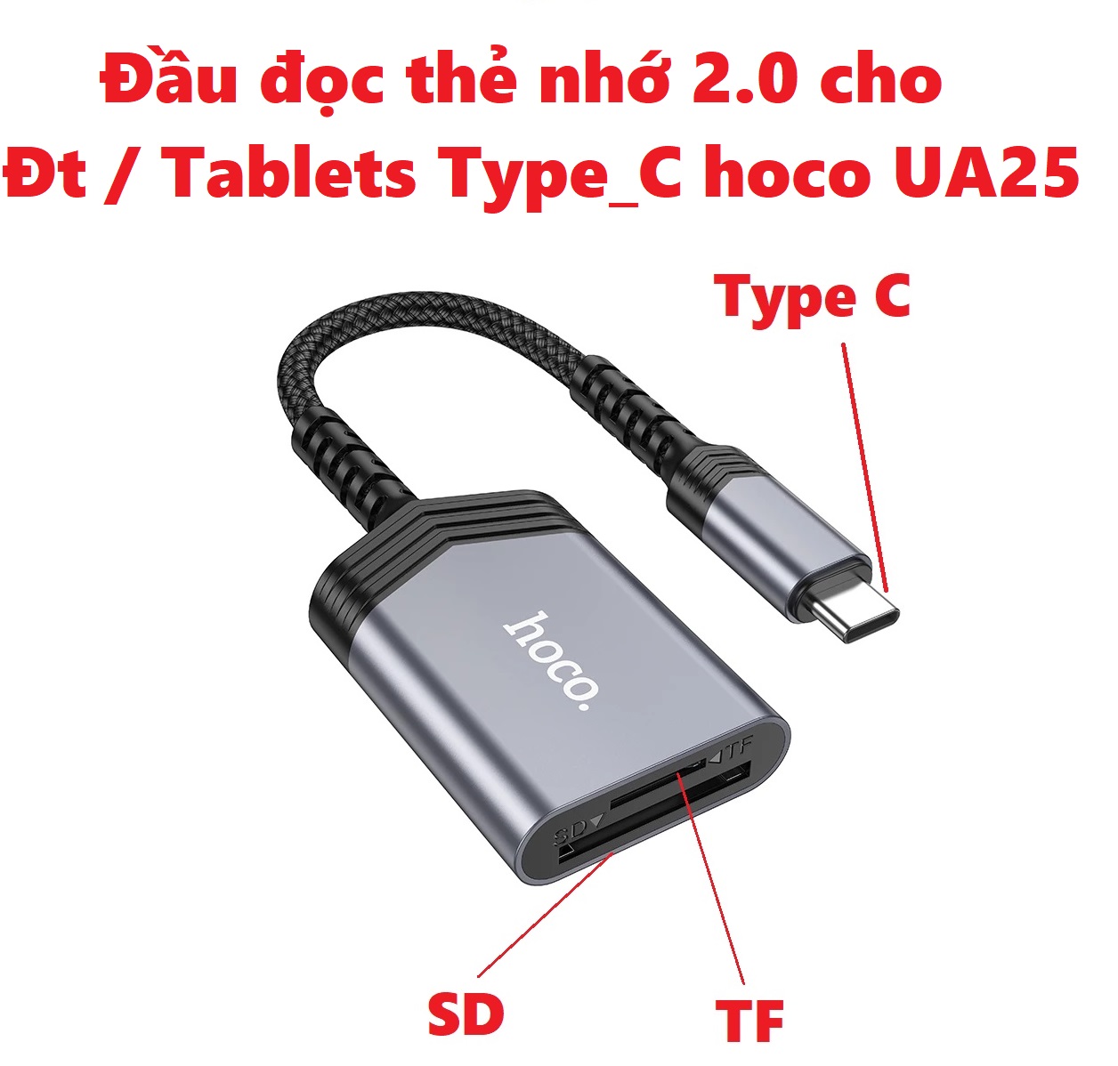 [ iP / type C Card reader ] Đầu đọc thẻ nhớ SD/ TF chuẩn 2.0 cho iP và cho điện thoại laptop type C Hoco UA25 _ Hàng chính hãng