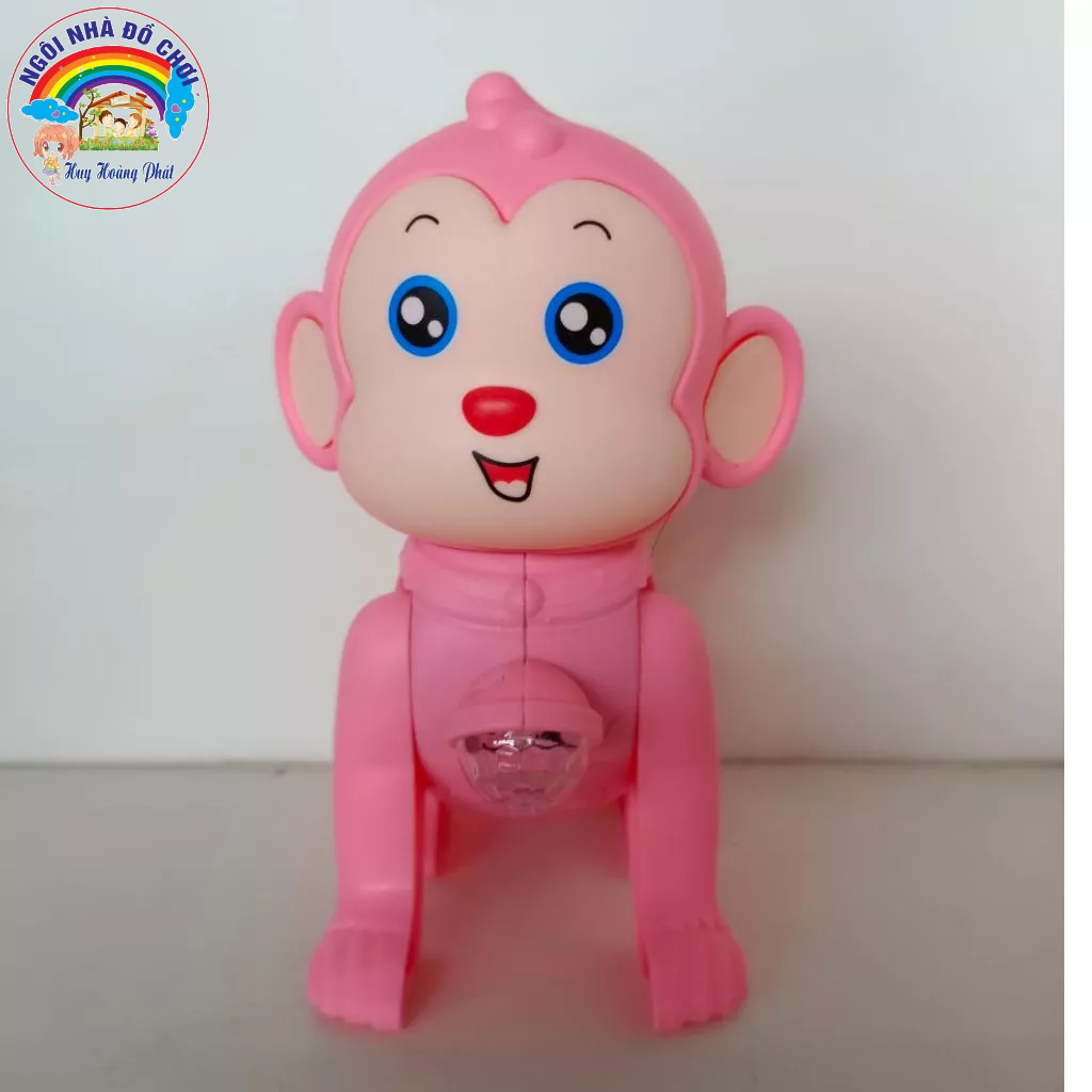 Đồ chơi Khỉ con biết đi: có đèn phát sáng và có nhạc hát vui nhộn cho bé dắt đi dạo. Kích thước: 16.5*16.5*10.5 cm