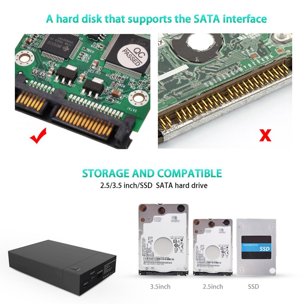2.5"/3.5'' Hard Drive External Enclosure Docking Station SATA to USB 3.0 HDD/SSD