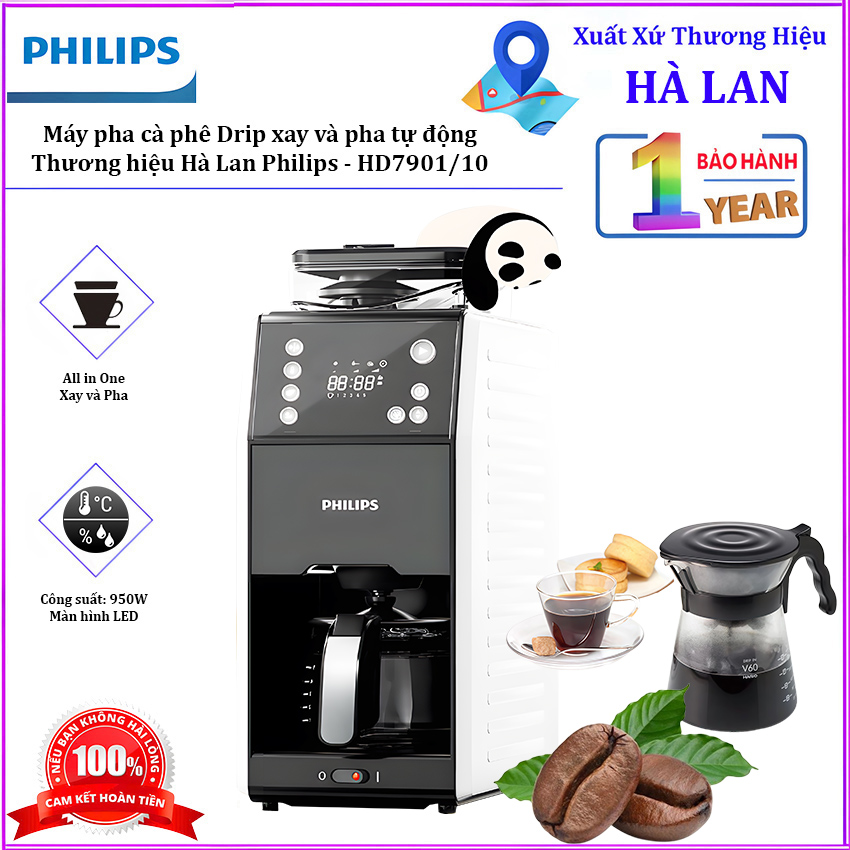 Máy pha cà phê Drip xay và pha tự động, thương hiệu Hà Lan cao cấp Philips - HD7901/10. HÀNG CHÍNH HÃNG