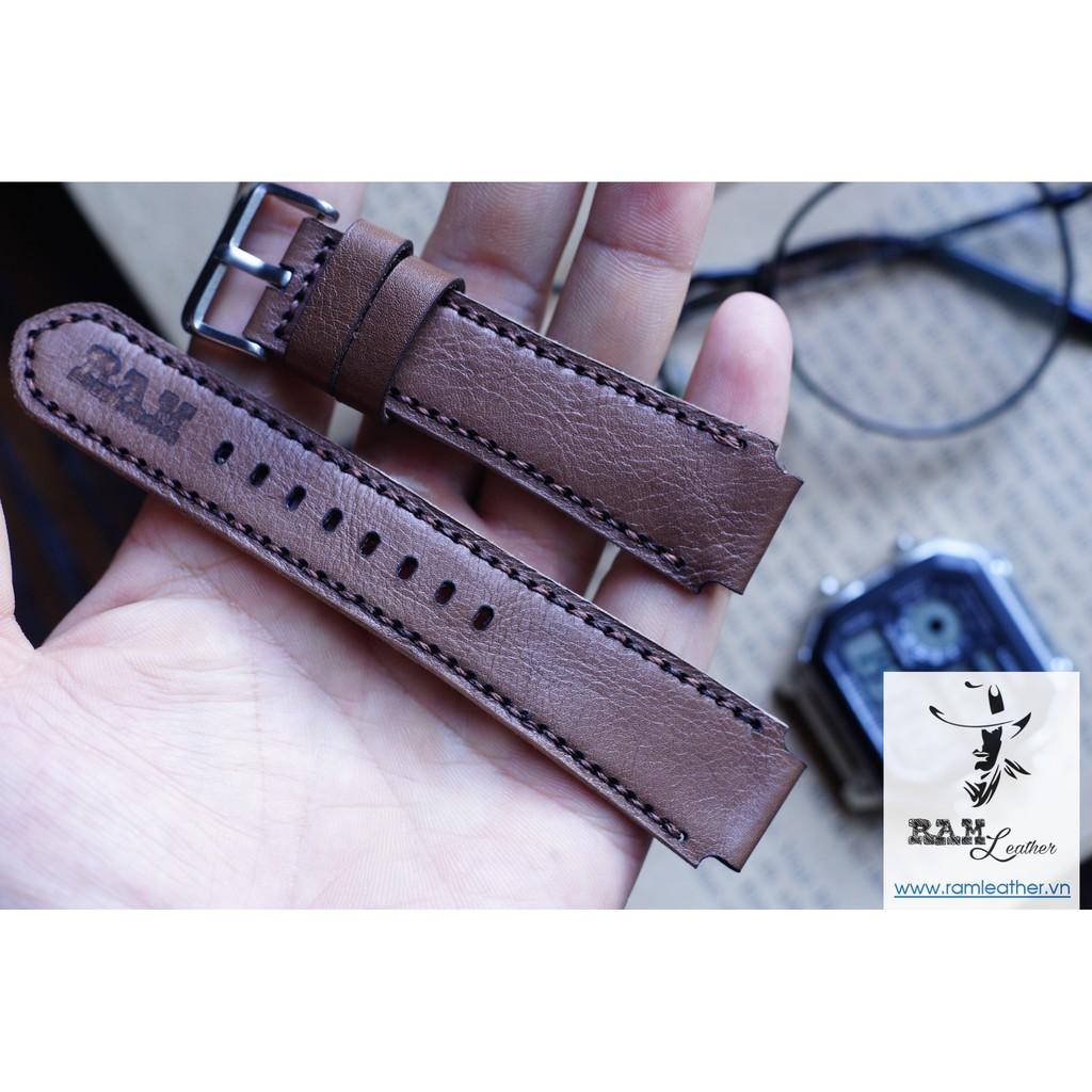 DÂY ĐỒNG HỒ DA BÒ CÀ PHÊ SỮA - DA BÒ THẬT - RAM CÀ PHÊ SỮA - RAM LEATHER - SIZE CASIO AE1200/SEIKO5