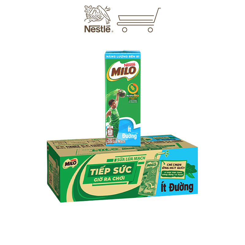 Sữa lúa mạch Nestlé MILO ít đường thùng 48 hộp x 180ml (12x4x180ml)
