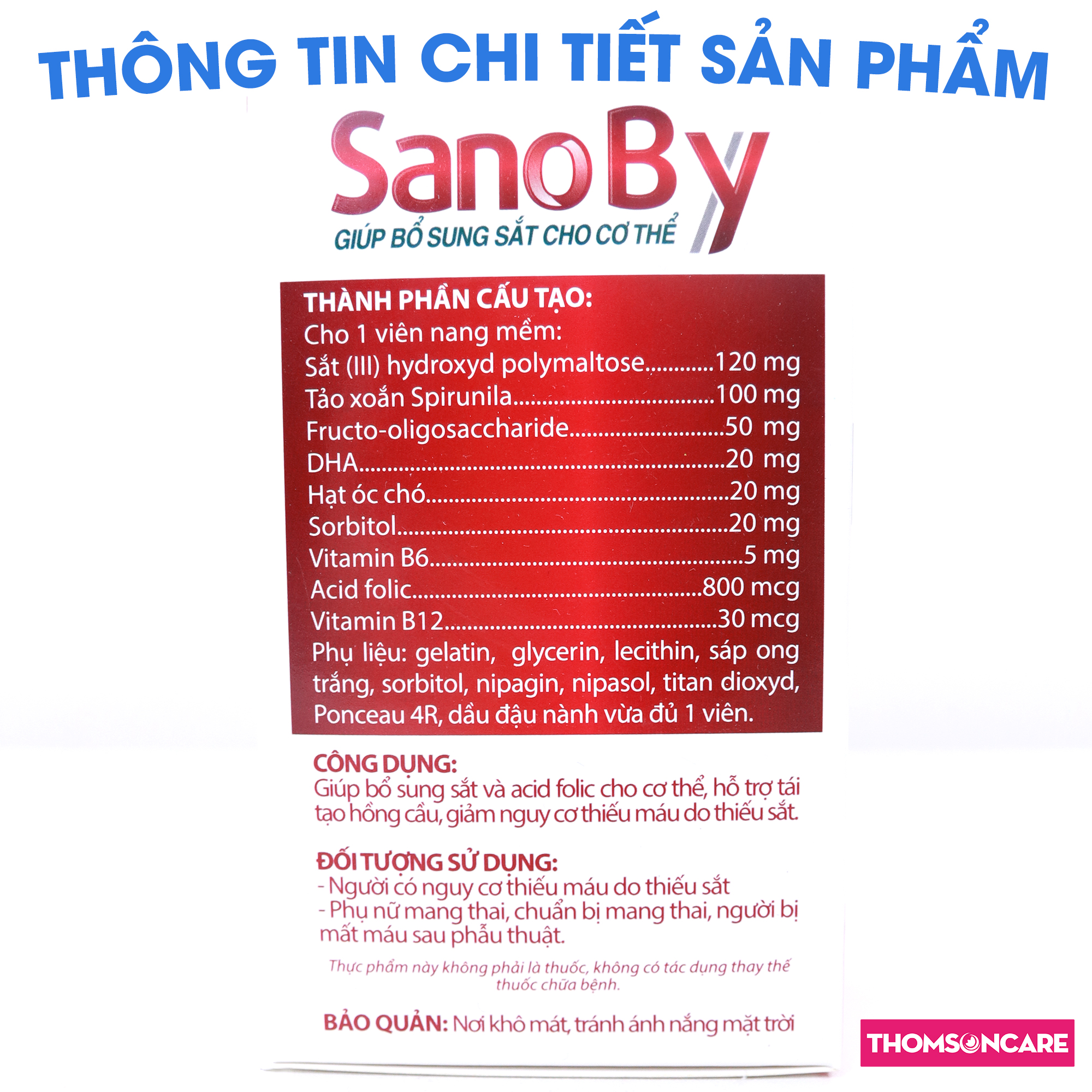 Sắt cho bà bầu Sano By - giúp bổ máu cho bà bầu, giúp thai nhi phát triển não bộ từ hạt óc chó - Thomsoncare