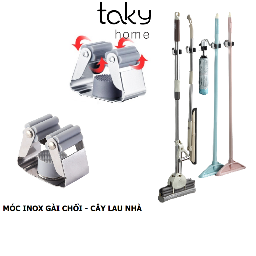 Giá Inox Treo Chổi Và Cây Lau Nhà Gắn Tường, Gọn Gàng - Ngăn Nắp, Gắn Keo Siêu Chắc Không Khoan Đục -TakyHome 4031