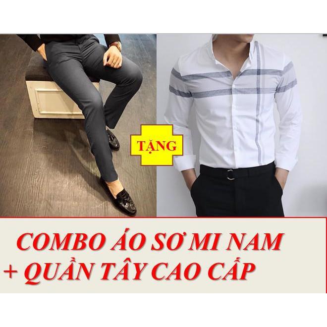 COMBO ÁO SƠ MI TRẮNG AKHOI + QUẦN TÂY XÁM NAM THỜI TRANG CAO CẤP