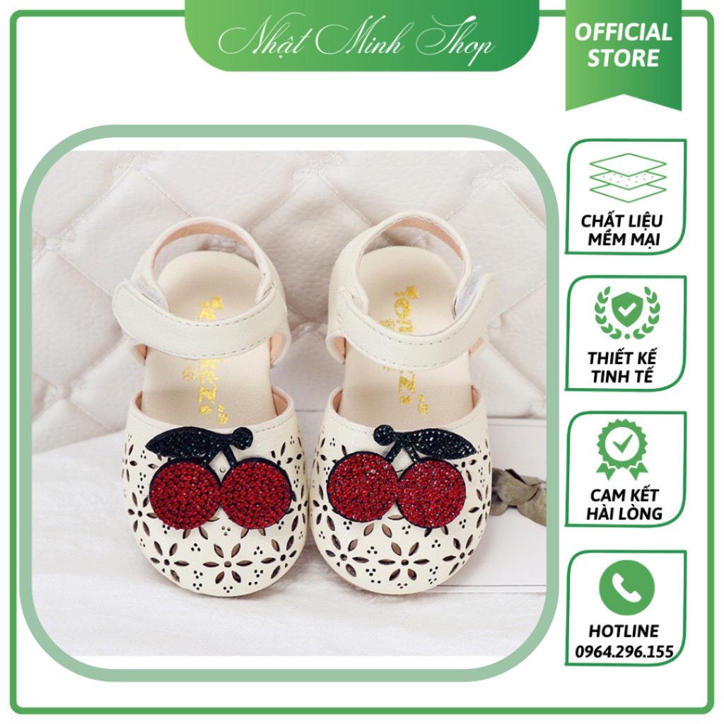 Dép Sandal Lỗ Đính Cherry Đá Cho Bé Gái Chất Liệu Da Pu Loại 1 Không Bong Tróc, Không Xì Bục- 059