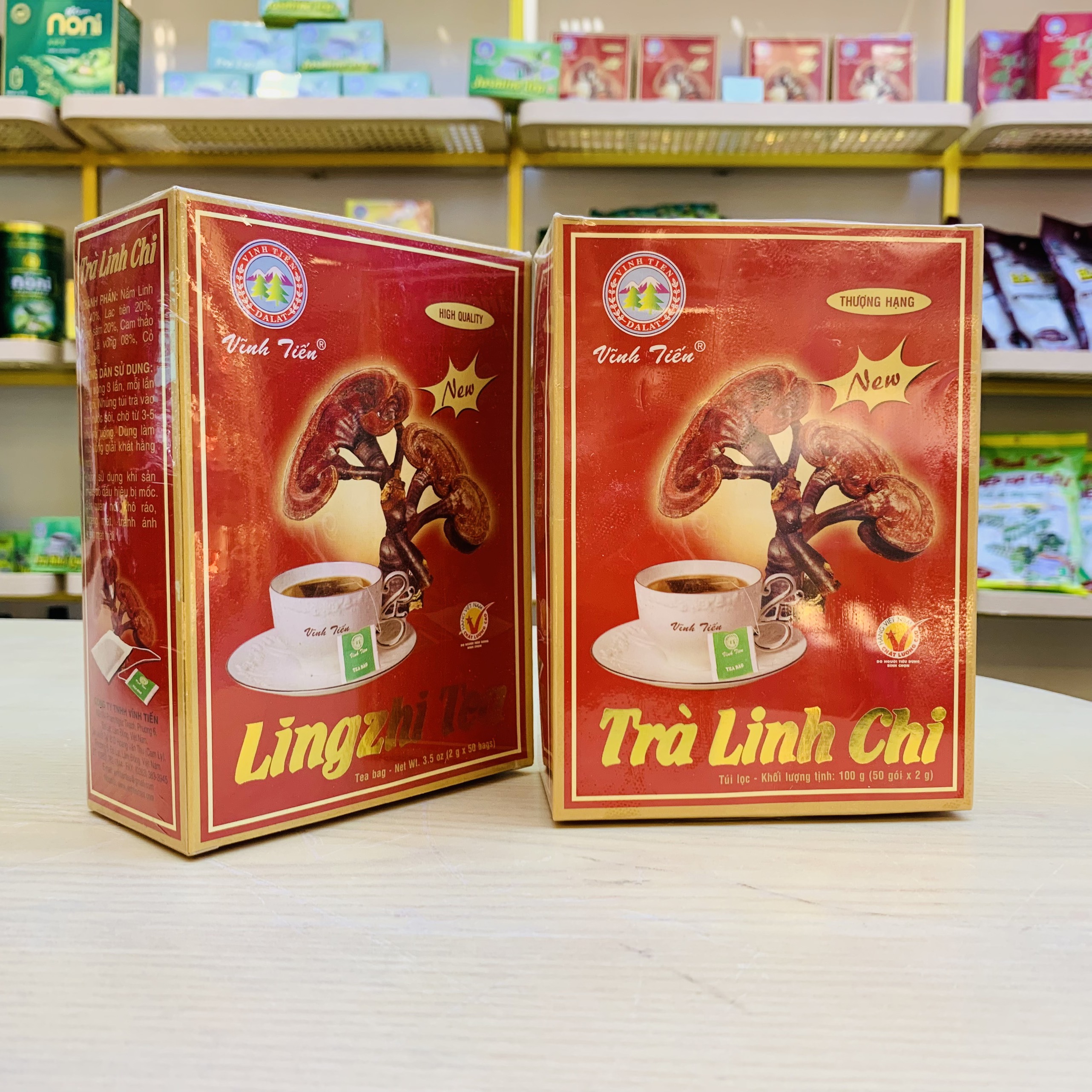 Trà Linh Chi Túi Lọc Vĩnh Tiến Hộp (50 gói x 2g) - Nâng cao miễn dịch, tốt cho người huyết áp cao.