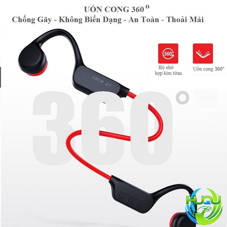 Tai Nghe Bơi Lội Huqu HQ-X7 Thiết Kế Chống Nước IPX8, Bộ Nhớ Trong 32GB, Công Nghệ Bluetooth 5.0 - Hàng Chính Hãng