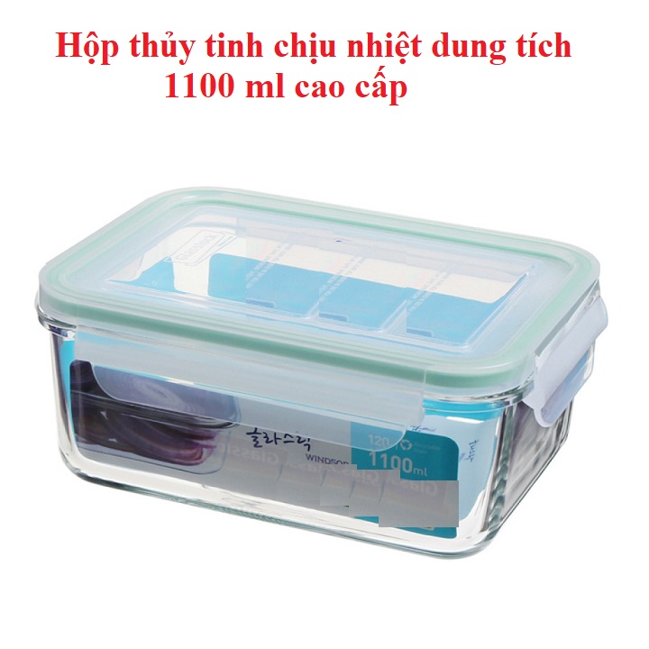 Hộp thủy tinh hình chữ nhật chịu nhiệt cao cấp dung tích 1100ml