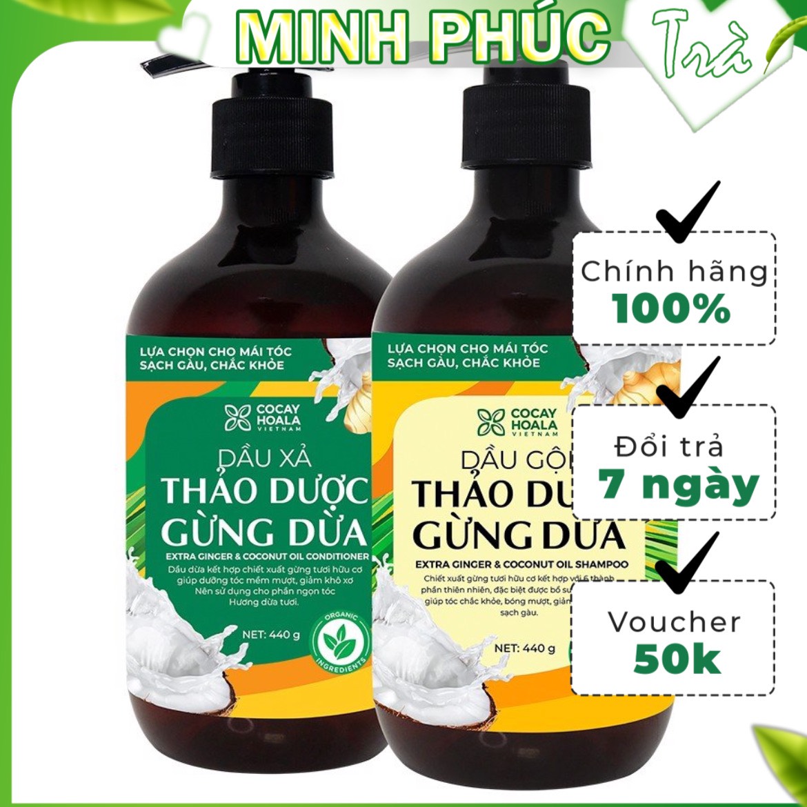 Bộ Gội Xả Gừng Dừa-Cocayhoala- giảm gàu, giảm nấm ngứa, dung tích 440g