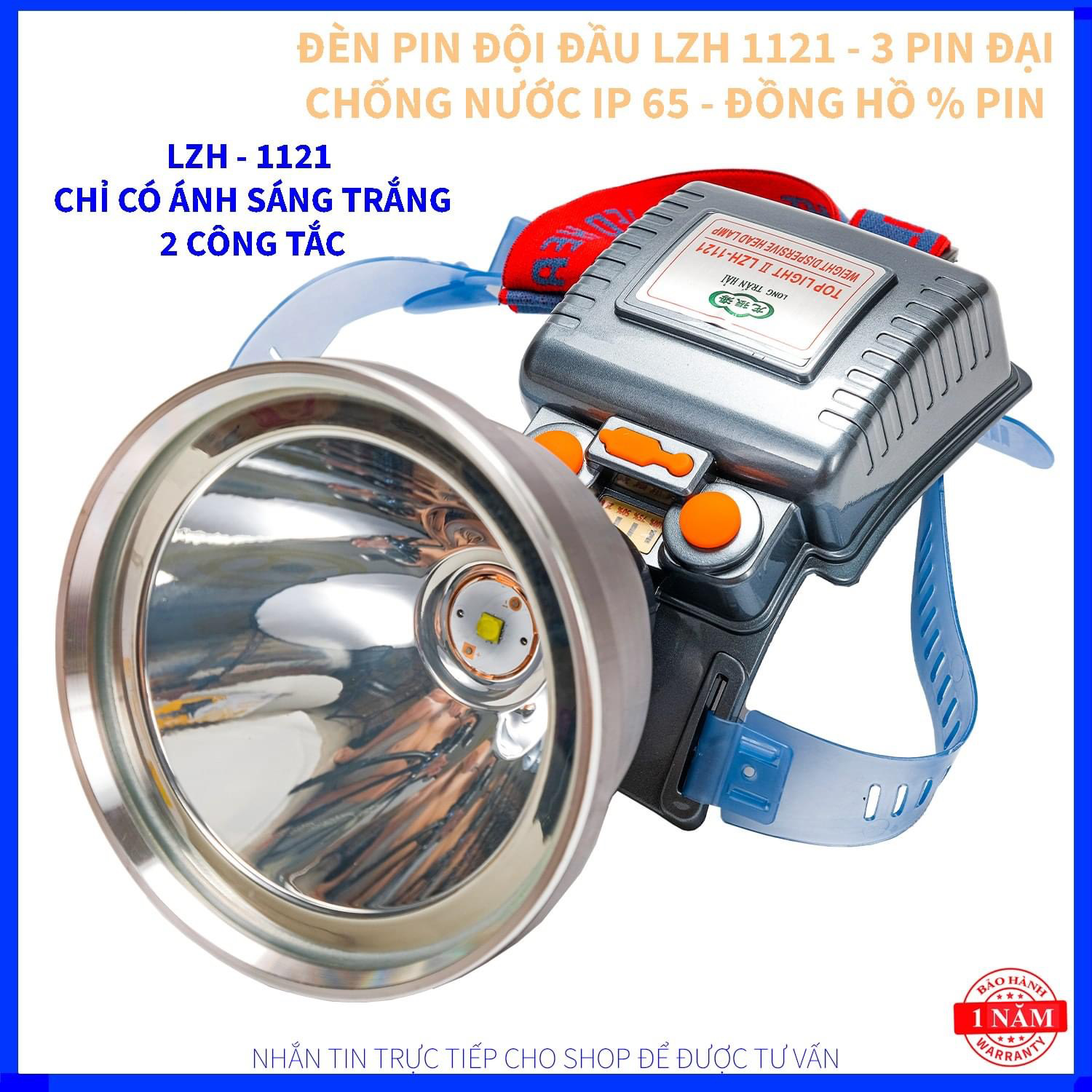 ĐÈN PIN ĐỘI ĐẦU LZH 1121 - 3 PIN ĐẠI 26650 VÀ 4 PIN 18650 - SÁNG 15H - 20H LIÊN TỤC - TRÁ 12CM - 2 CÔNG TẮC - 3 CHẾ ĐỘ SÁG - KÍNH THỦY TINH - CHỐNG NƯỚC IP65 - DÂY NHỰA