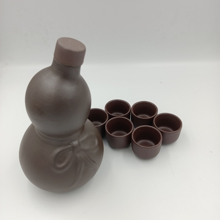 Bộ Nậm Đựng Rượu Và 6 Chén Men Gốm Cao Cấp