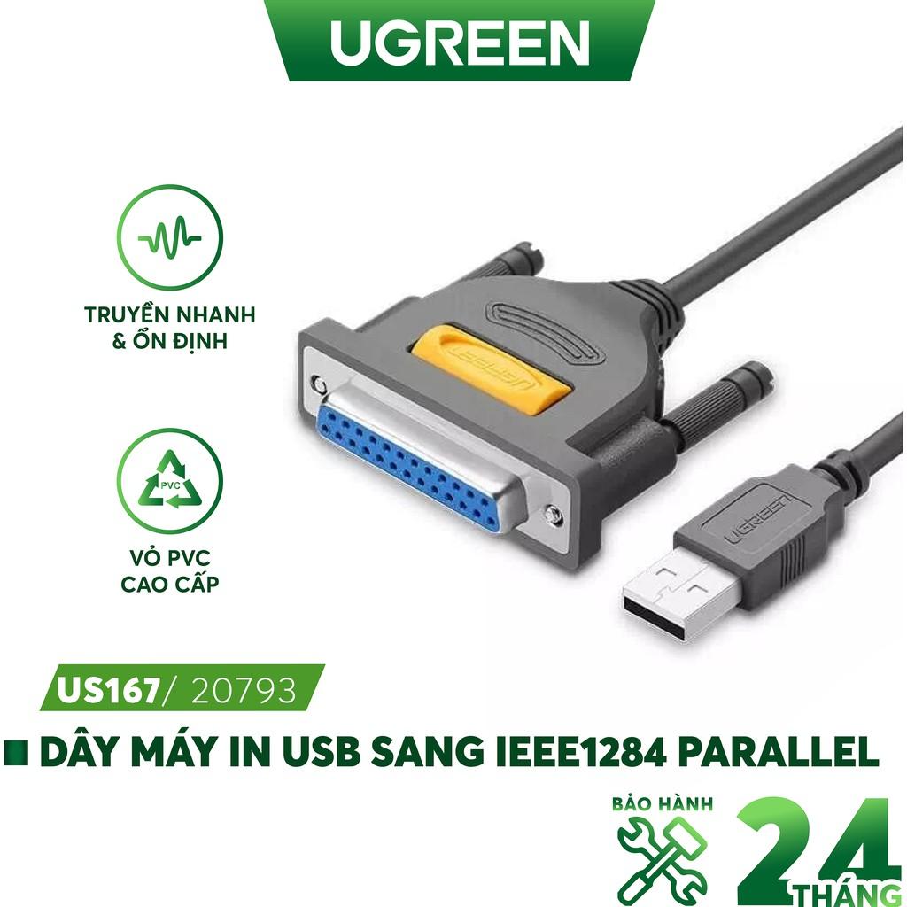 Cáp máy in UGREEN US167 20793 dài 1m USB 2.0 sang cổng BD25 Parallel - Hàng chính hãng