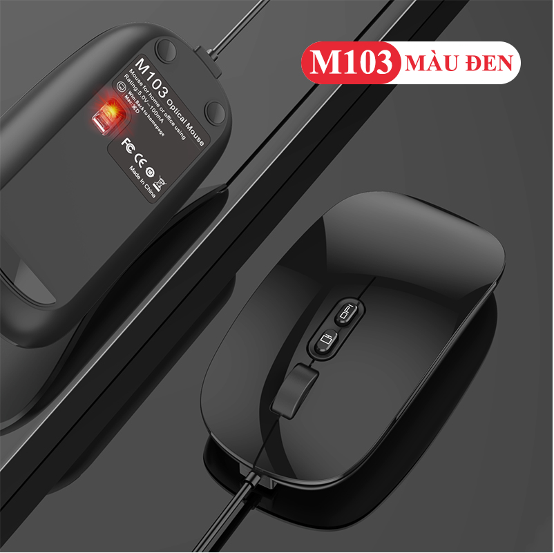 Chuột có dây M103 kết nối bằng cổng USB với 3 mức độ DPI phù hợp để làm việc, chơi game