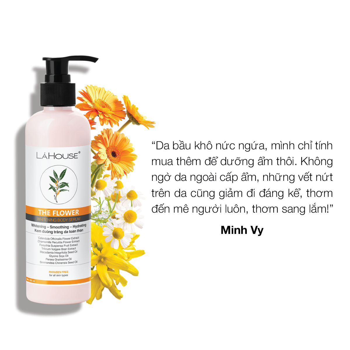 Serum dưỡng da trắng sáng mịn màng Lá House The Flower Whitening Body Serum 200ml