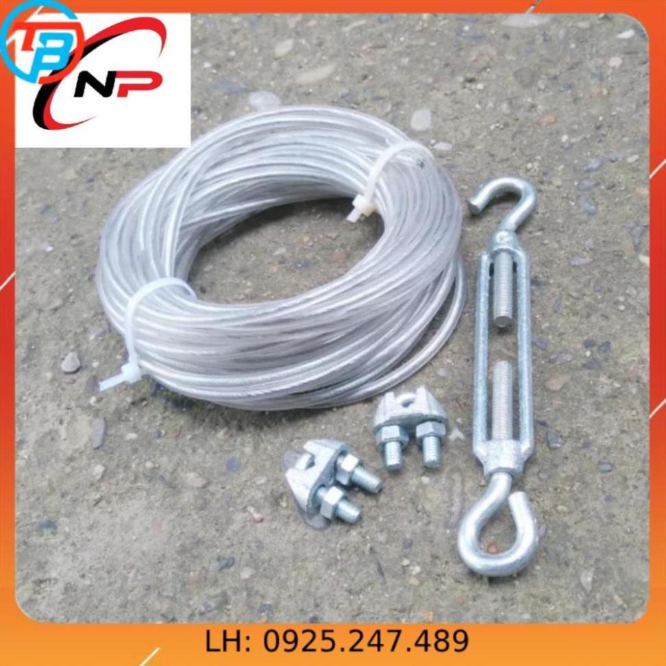 10 Mét Cáp Bọc nhựa 3mm tặng kèm 1 tăng đơ,2 ốc siết cáp.Làm dây phơi quần áo chống hoen rỉ..kimkhinhatphat