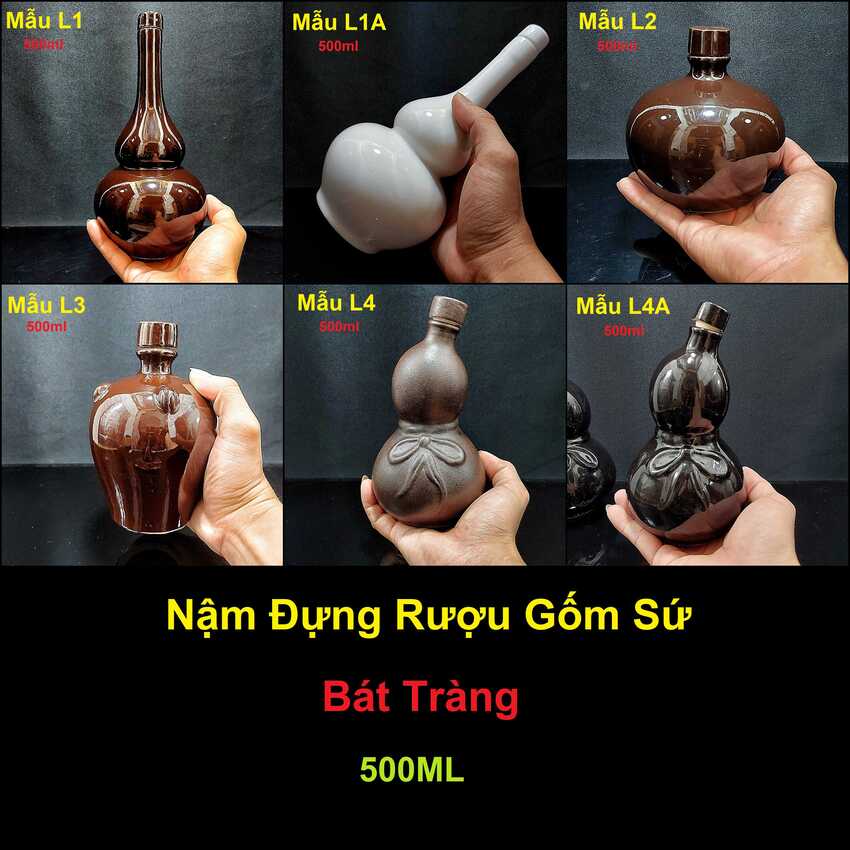 Bình Rượu Gốm Sứ 500Ml Bát Tràng 6 Mẫu Lựa Chọn Nậm Đựng Rượu Đẹp - Mẫu L4
