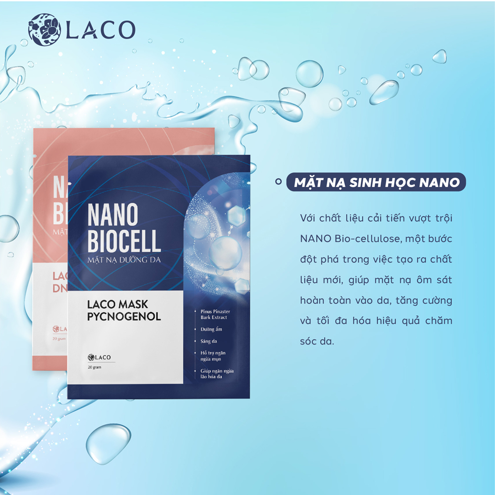 Mặt nạ giấy Laco Biocell xanh - Thải độc, phục hồi da, giảm lão hóa, trẻ hóa làn da, giúp mờ nám và nếp nhăn, tái tạo làn da tươi trẻ với công nghệ nano biocell tăng hiệu quả gấp 20 lần - Sản phẩm chính hãng