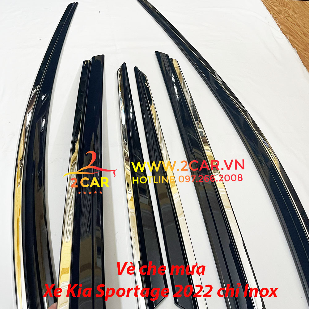 Vè che mưa xe Kia Sportage 2022 2023, viền chắn mưa xe Kia Sportage 2022 Chỉ Inox MẪU 6 CHI TIẾT cao cấp