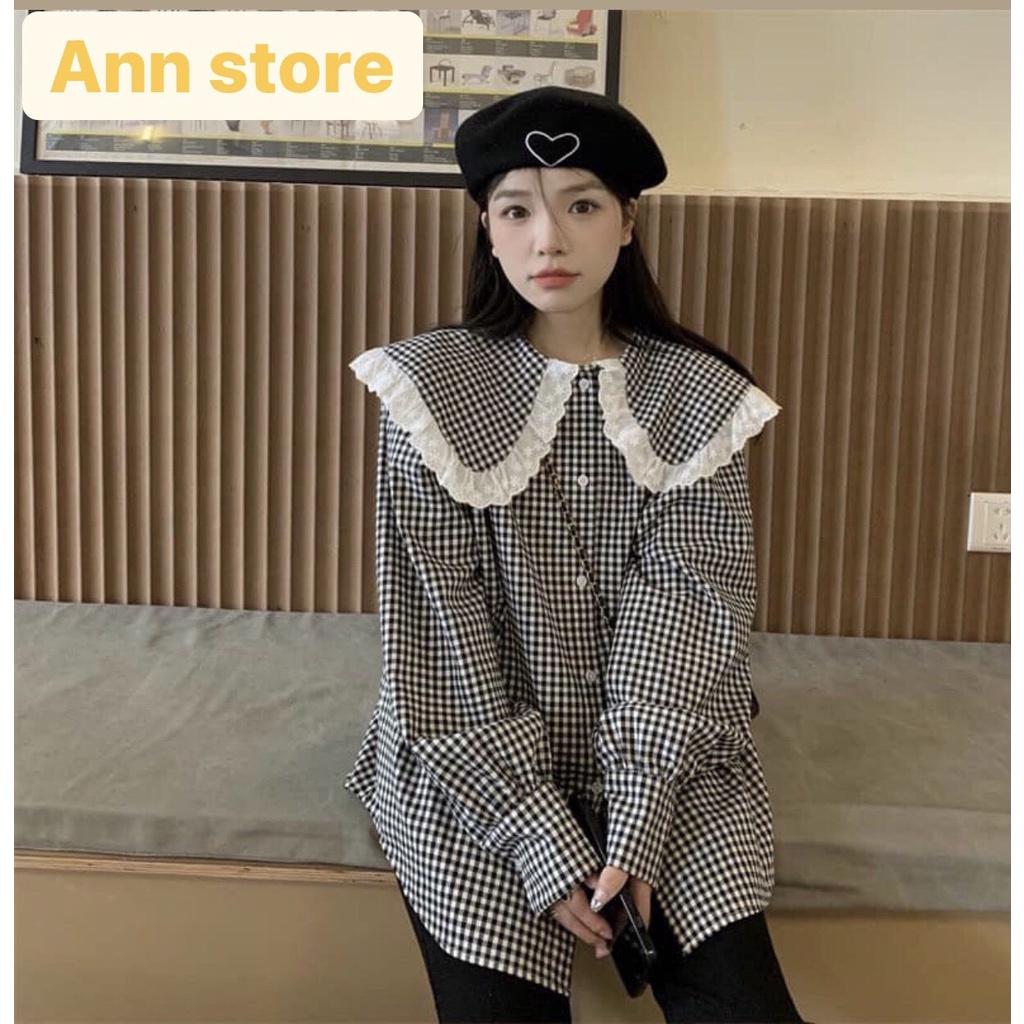 Áo sơ mi nữ kẻ đen trắng cổ tầng viền ren - Áo babydoll siêu trẻ trung hack tuổi mẫu hót nhất 2022