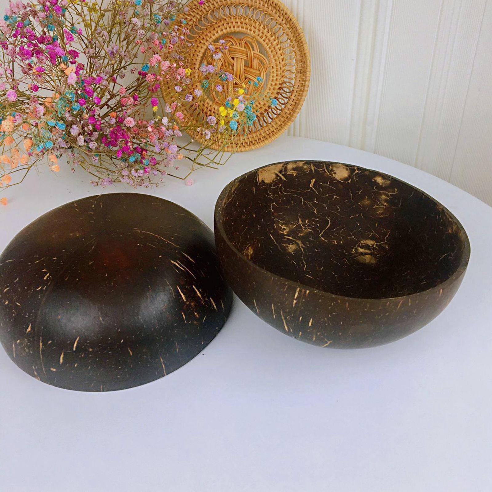 2X Handmade Coconut Bowls Creative for Salad Noodle Rice Vegans Serving Cereal