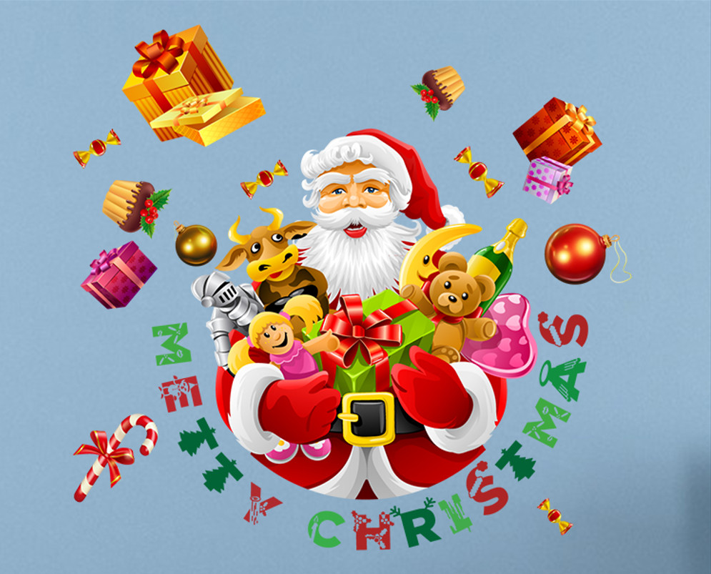 Decal trang trí Noel - Ông già Noel ôm quà