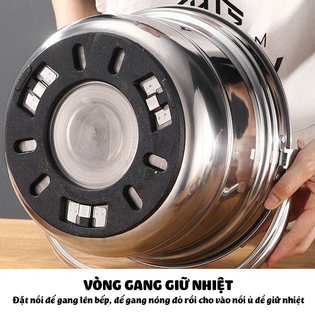 Nồi ủ nhiệt chân không đế gang 9L  kho cá hầm xương luộc gà cho bếp ga bếp từ bếp hồng ngoại