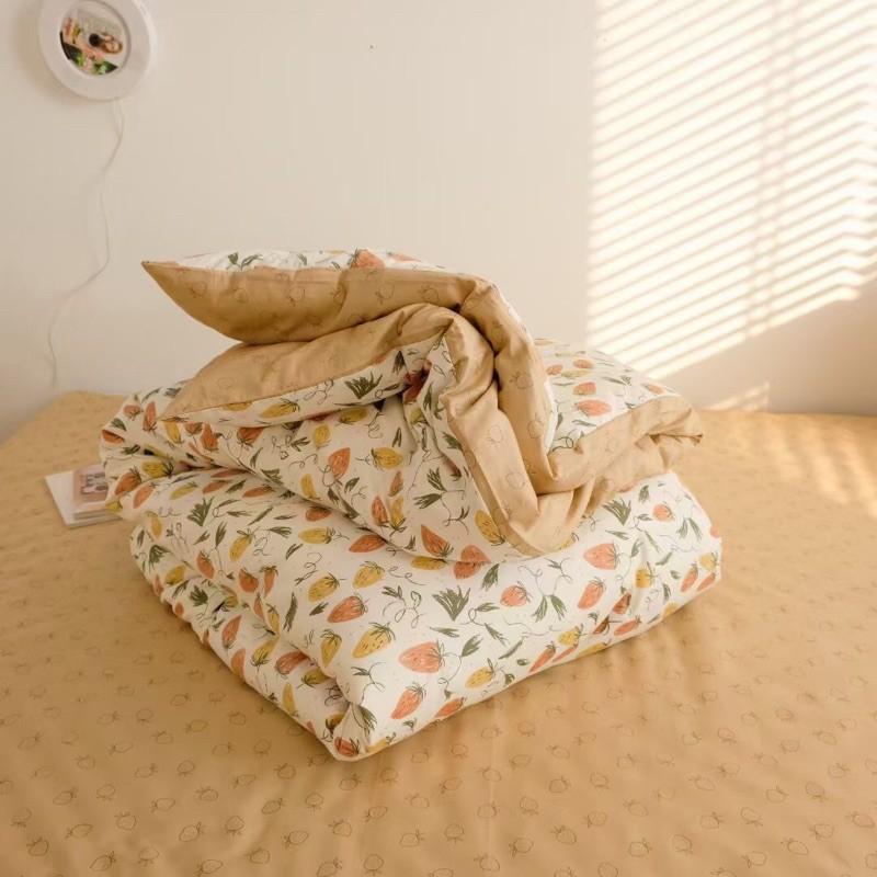 Bộ Chăn Ga Gối Cotton Living 100%cotton Cao Cấp Hàng Nhập Khẩu Nguyên Bộ 4 Món Dâu Tây Vintage