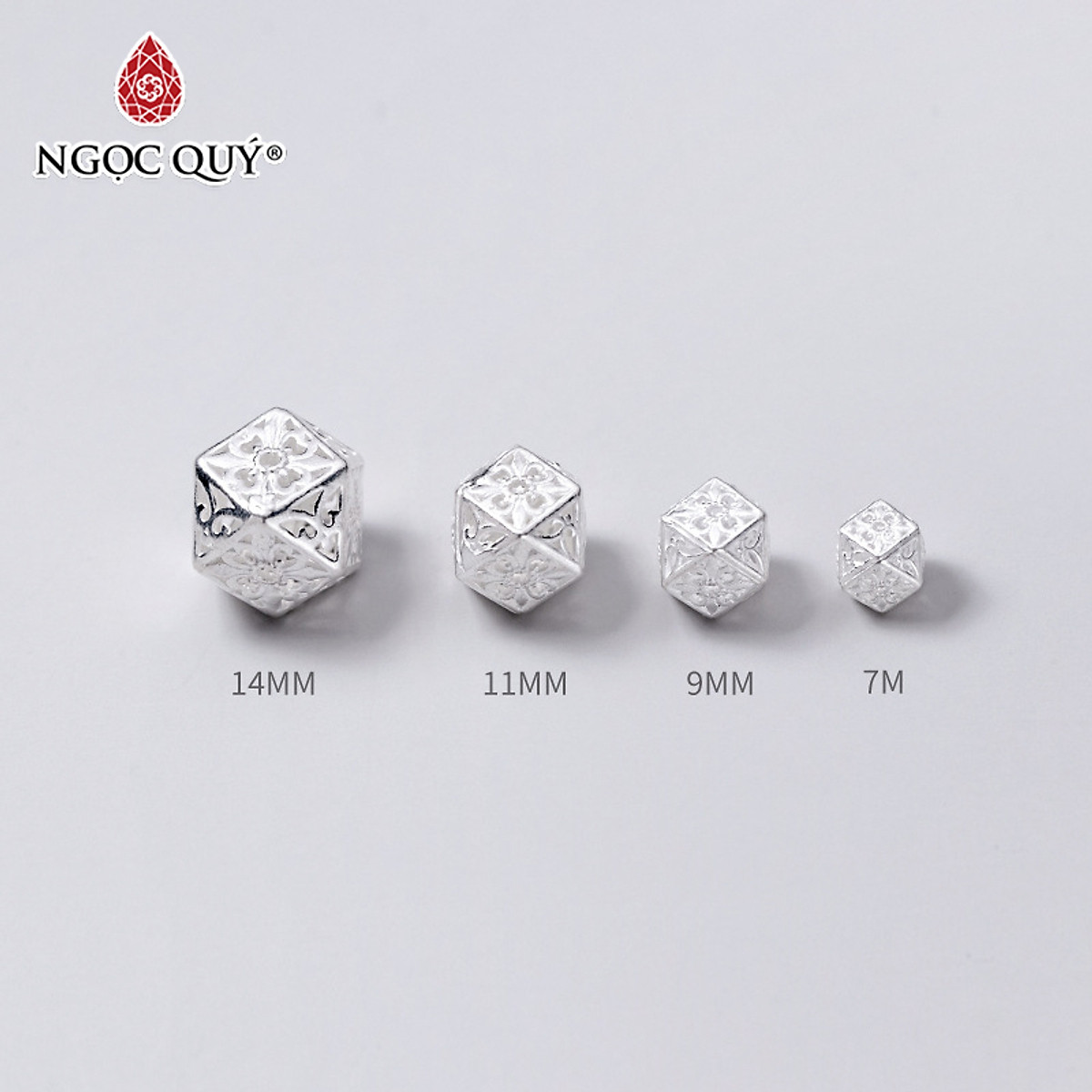 Charm bạc trắng xỏ ngang nhiều cạnh 11mm - Ngọc Quý Gemstones