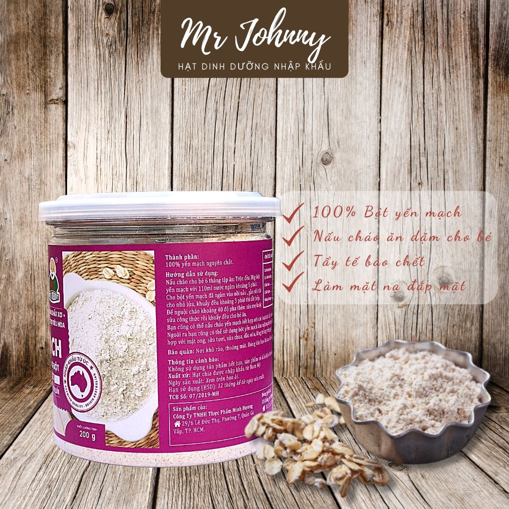 Bột Yến Mạch Nguyên Chất Mr Johnny - Làm sạch da mặt - Hộp 200g