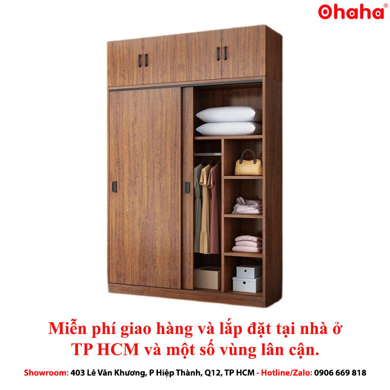 Tủ Quần Áo 2 Cánh Lùa OHAHA Cao Cấp Nâu Walnut - NW001