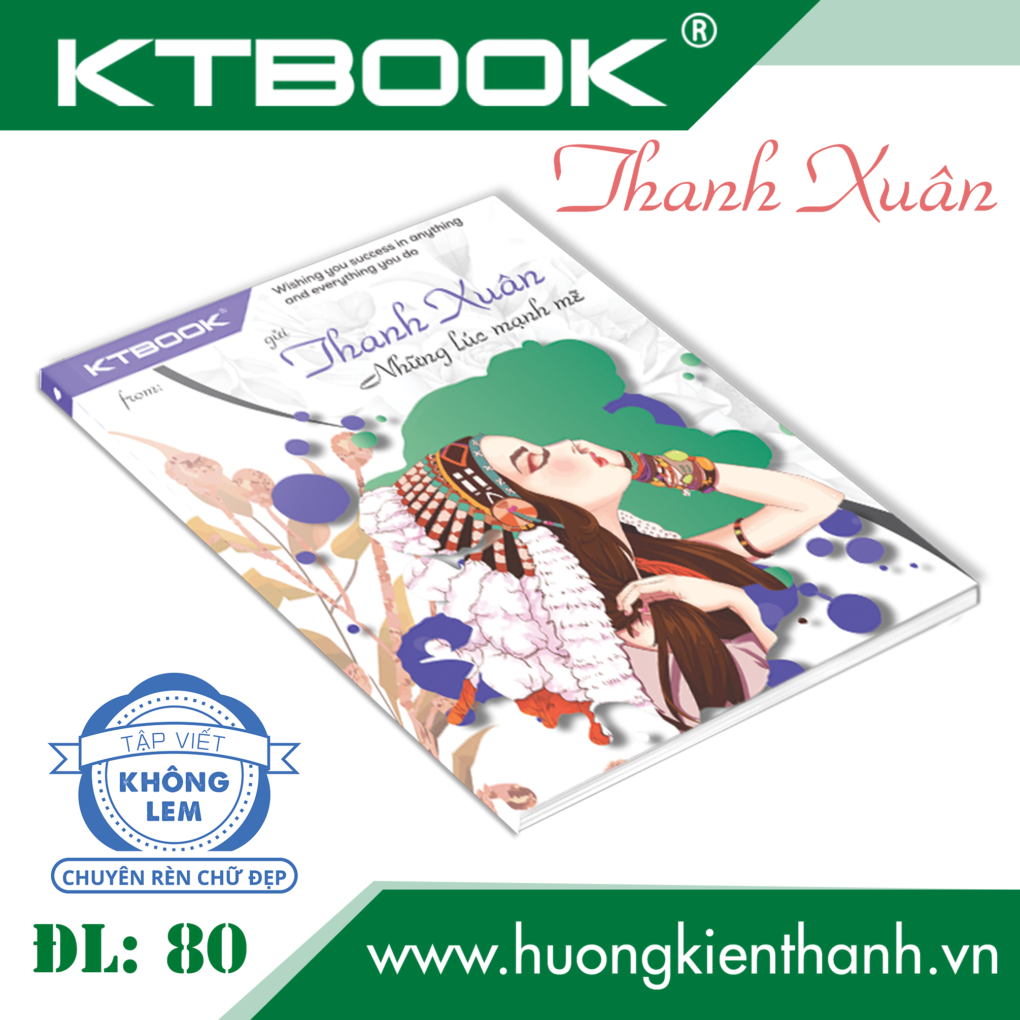 Gói 10 cuốn Tập Học Sinh Cao Cấp Thanh Xuân KTBOOK giấy trắng không lem ĐL 80 gsm - 96 trang