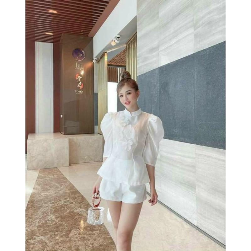 Sét áo phồng hoa thêu quần short