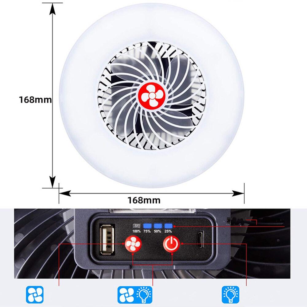 Quạt lều đa chức năng Đèn cắm trại có thể sạc lại Quạt sạc di động Đèn chiếu sáng khẩn cấp ngoài trời Công cụ chiếu sáng khẩn cấp