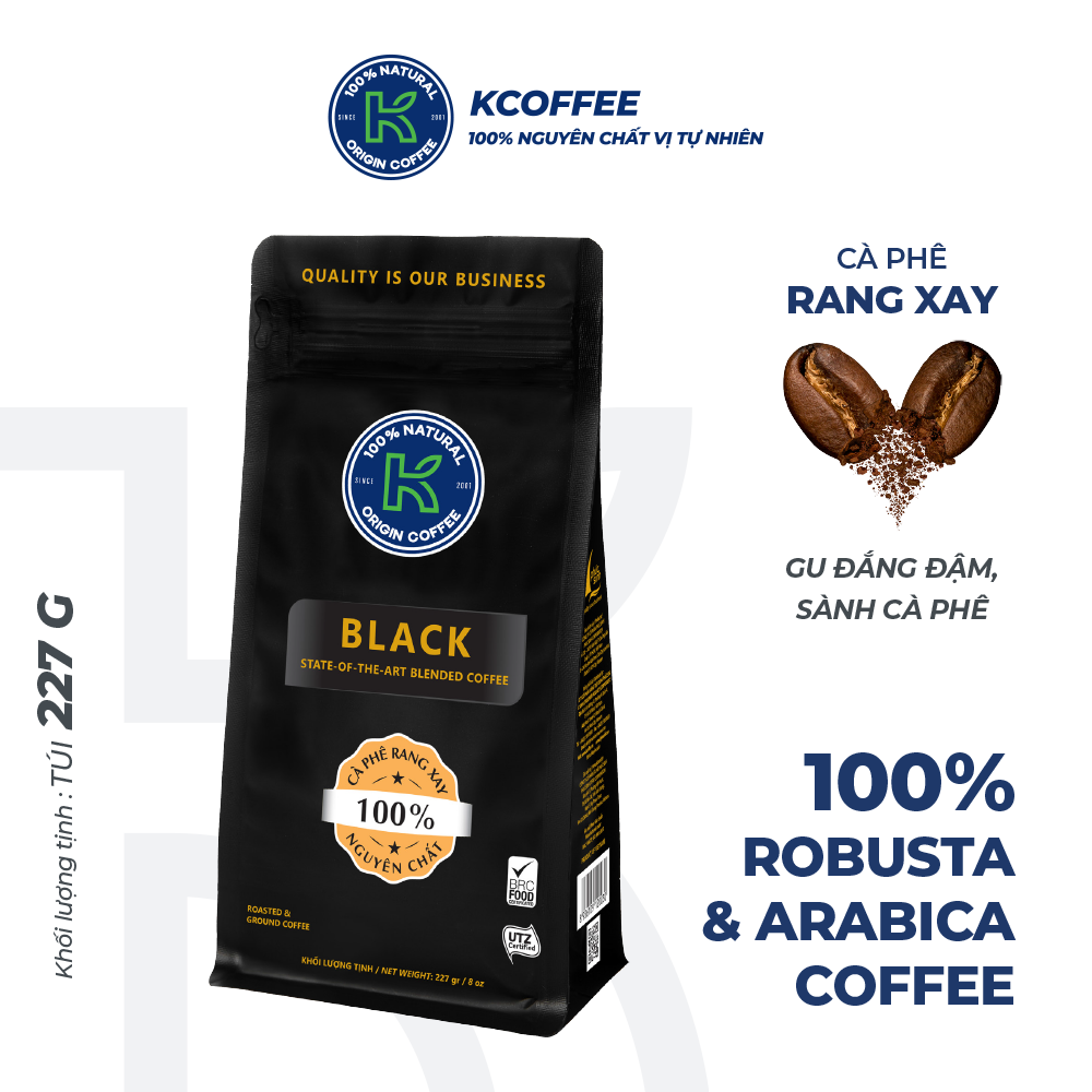 Cà phê rang xay K Coffee 100% Robusta Arabica K-Black (227g/Túi)