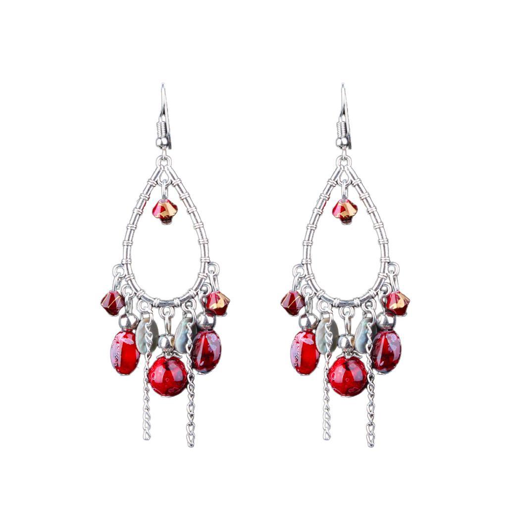Fashion Bohemia Red Beads Dangle Earrings Retro Elegant Party Ornaments