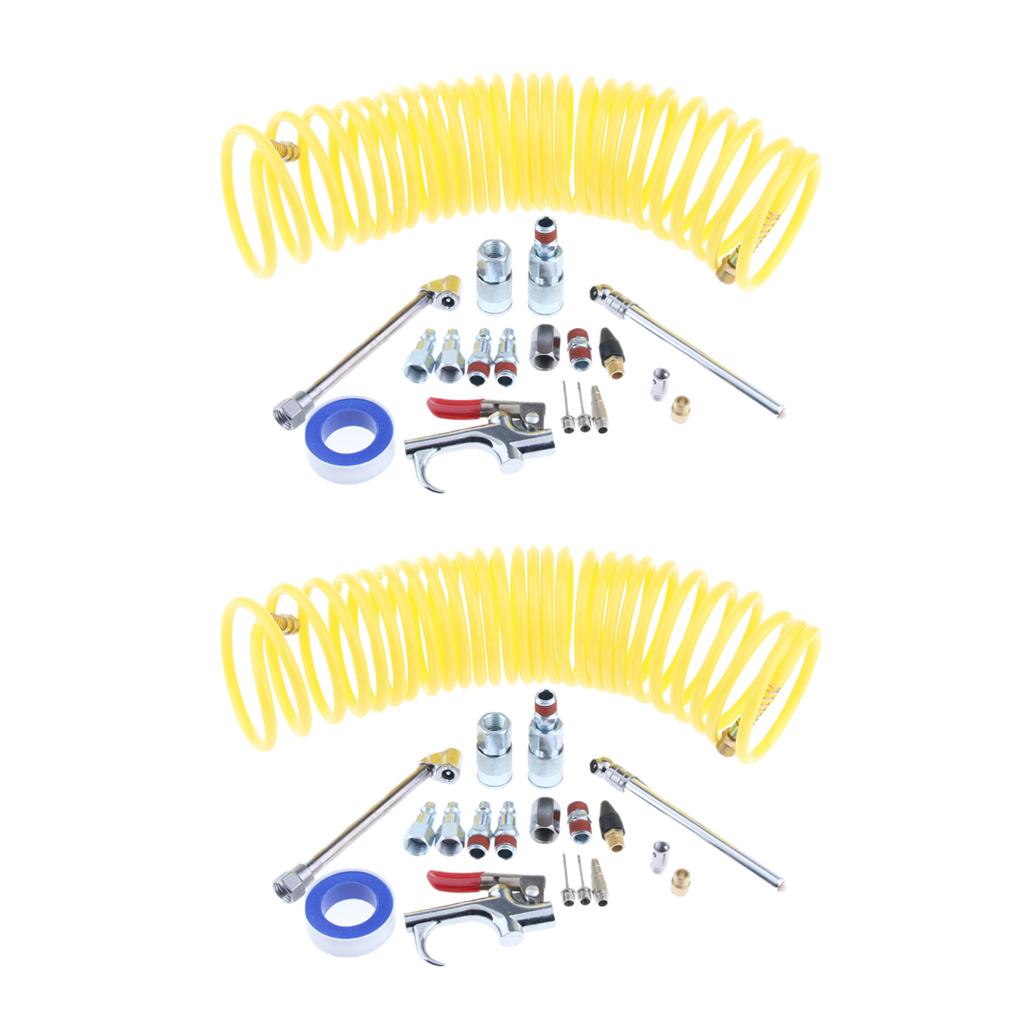 2 Set Air Blow Gun Kit 20 Pieces Recoil Airhose Blow Gun and 2 inflation needles