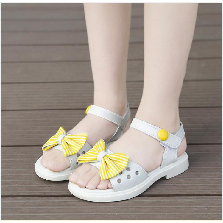 Giày Sandal Quai Ngang Bé Gái Đính Nơ Phối Màu Sắc Xinh Xắn Cho Bé Từ 3T - 10T