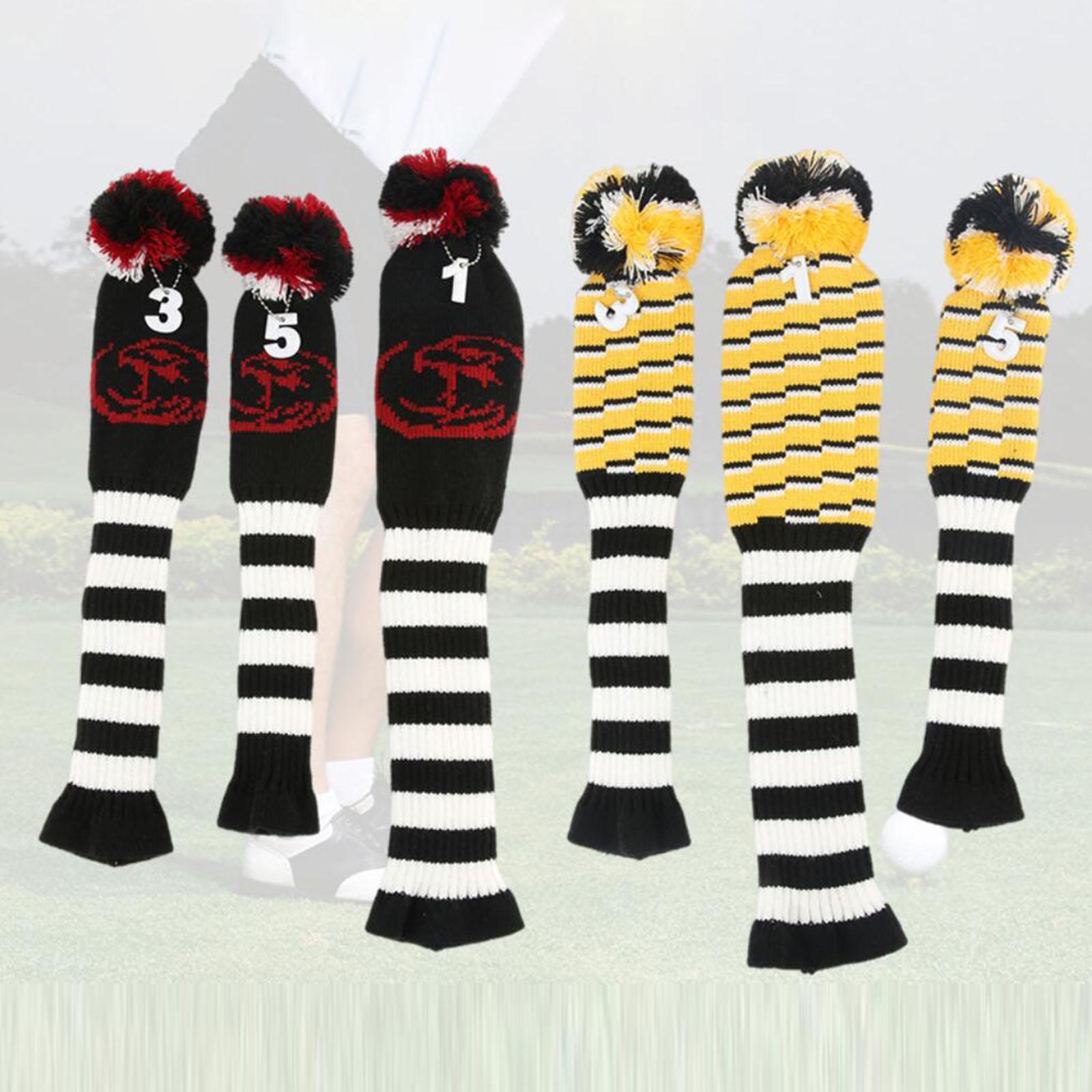 3Pcs Knit Golf Headcover Driver Cover Portable Golf Club Wood Head Covers for Driver Wood, Fairway Wood and Hybrid Protect Sleeves
