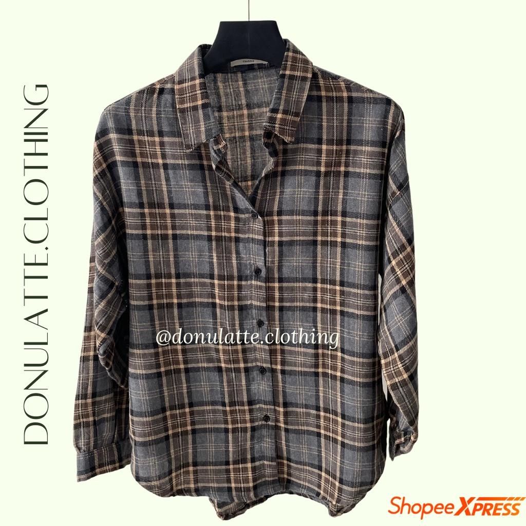 Áo sơ mi caro nữ sọc lớn dáng fit dài tay kiểu dáng basic nhiều màu sắc - donulatte.clothing Caro Shirt Freesize