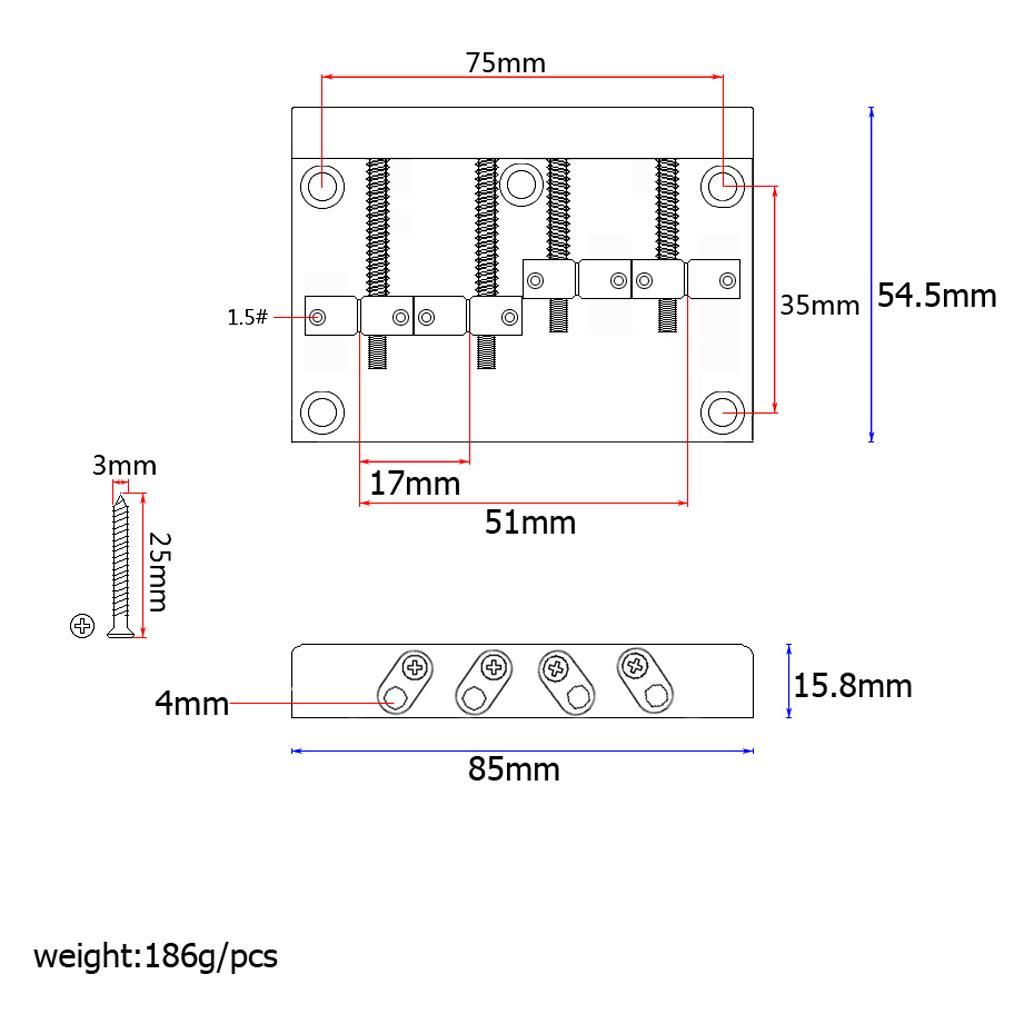 Black Professional 4 String Bass Bridge for Electric Bass Guitar