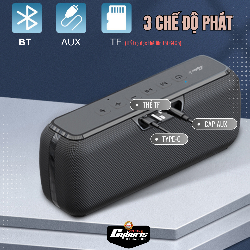 Loa Bluetooth Cyboris V7 Pro, Loa siêu Bass, Công suất 60W, Chống nước IPX5, Pin 6600mAh. Hàng Chính Hãng