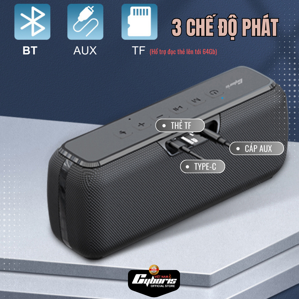 Loa Bluetooth Cyboris V7 Pro, Loa siêu Bass, Công suất 60W, Chống nước IPX5, Pin 6600mAh. Hàng Chính Hãng.