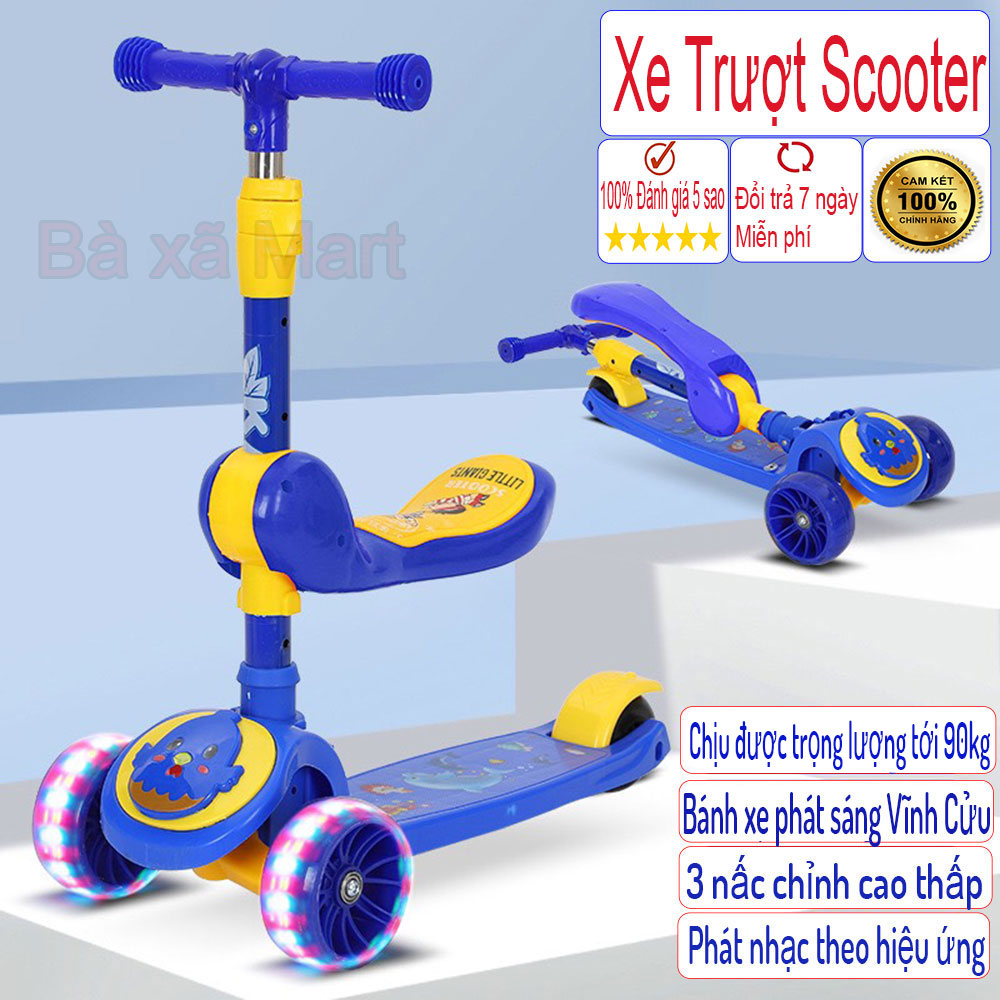 Xe Trượt Scooter  Bánh Xe Phát Sáng Vĩnh Cửu ,Có Ghế Ngồi Và Phanh An Toàn Cho Bé Chịu Trọng Tải Lên Tới 90kg