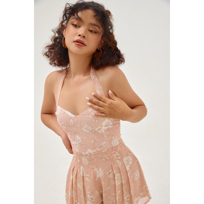 Nene Clothing - Playsuit hoa đỏ cột dây cổ