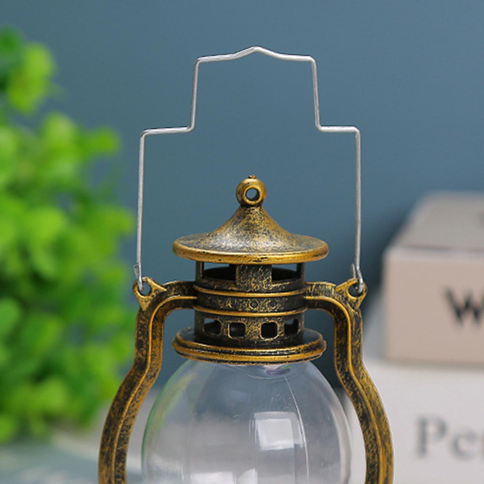 2X Lantern LED Oil Lamp Table Porch Cabin Winery Light Bronze Golden