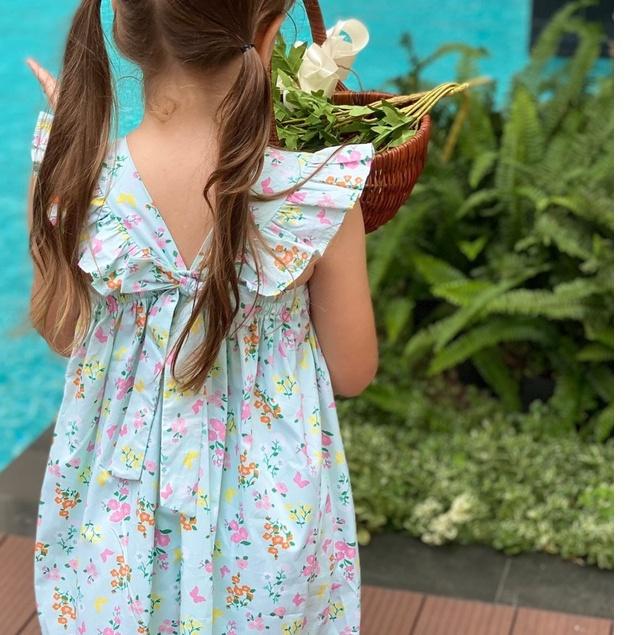 Đầm hè bé gái thô hoa xanh