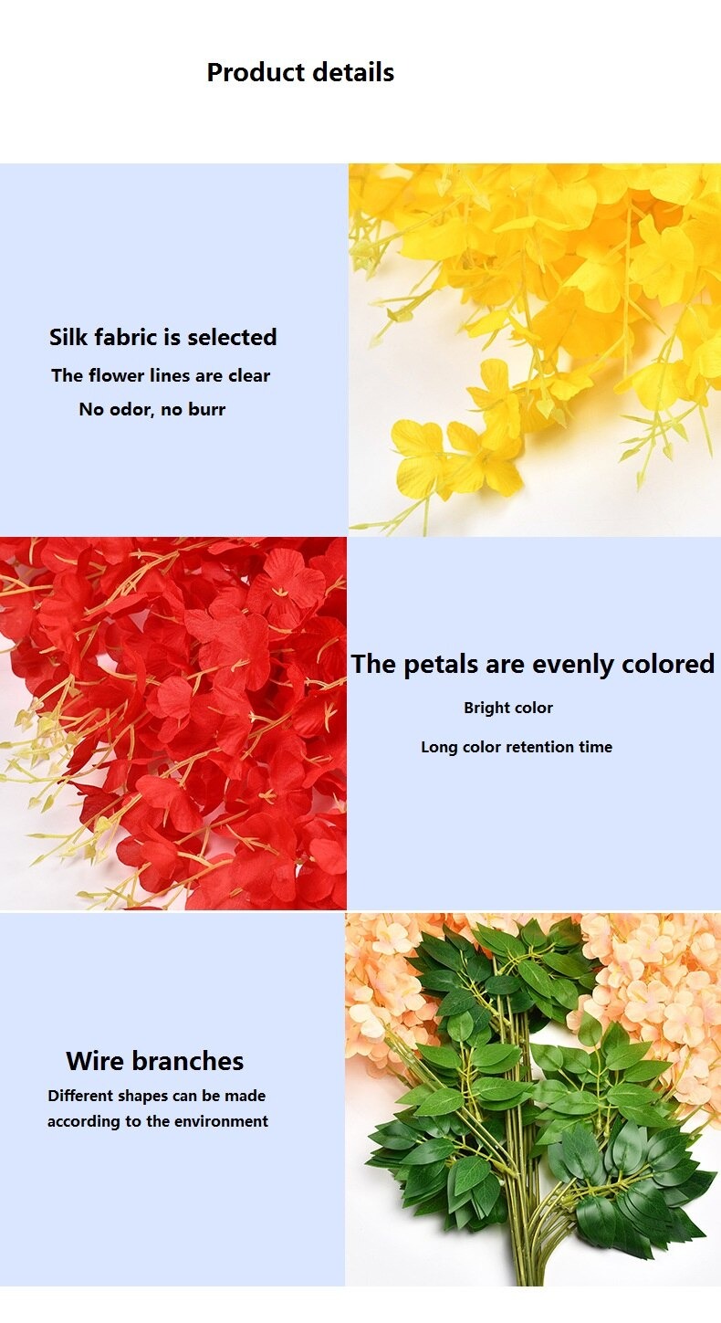 Hoa tử đằng giả, hoa giả trang trí tiền cảnh, cây giả trang trí nhà, hoa trang trí tết, dài 110cm có 3 nhánh nhỏ