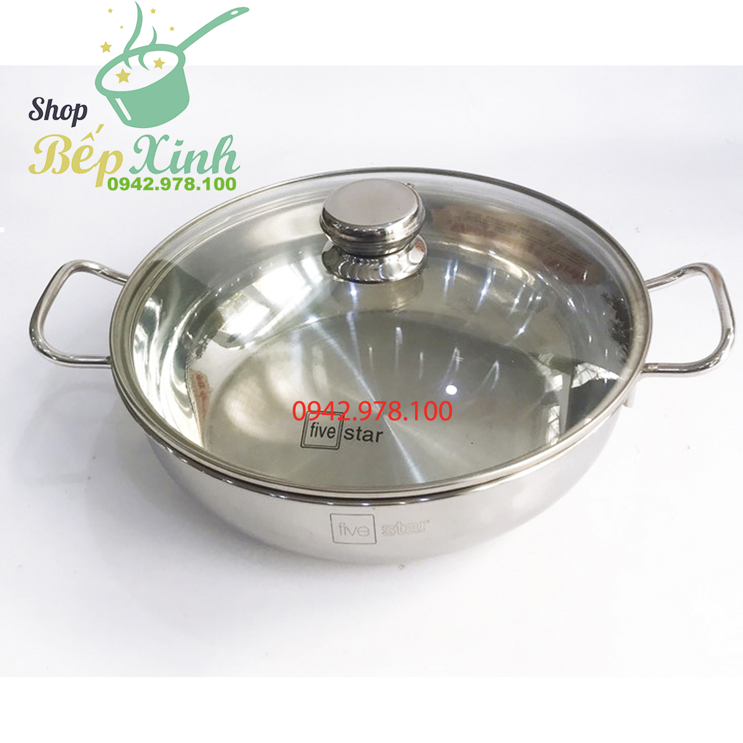 Nồi lẩu xửng hấp inox cao cấp Fivestar 3 đáy từ nắp kính ( tặng 2 vá canh ) - hàng chính hãng