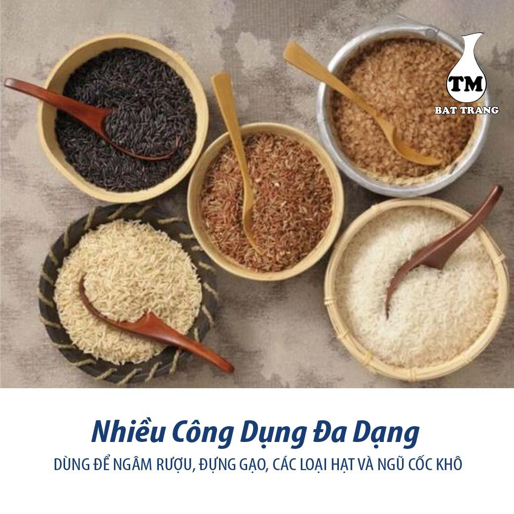 Hủ sứ đựng gạo, ngâm rươu gốm sứ Bát Tràng vẽ hòa đào có quai